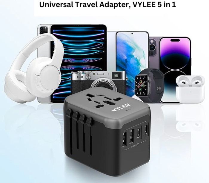 Universal Travel Adapter, VYLEE 5 in 1